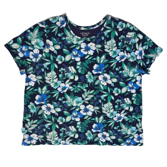 Catherines Easy Fit Tees Collection Tshirt Size 1x Green Tropical Floral - Picture 1 of 4